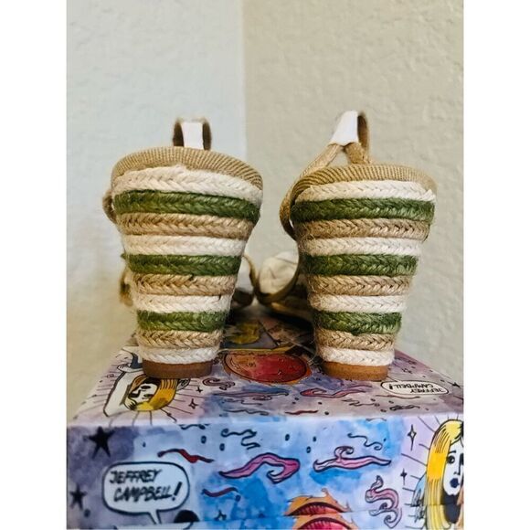 Jeffery Campbell Women's Sailboat Wedge Jute Sandals, Tan/Green, Size 9, NWT - Picture 3 of 13